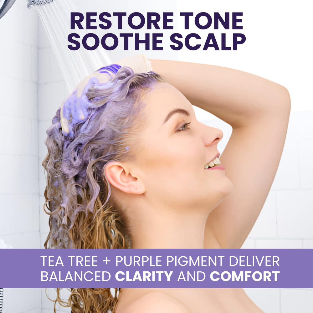 KESMEDIK Purple Shampoo close-up highlighting the toning formula for brassy neutralization.