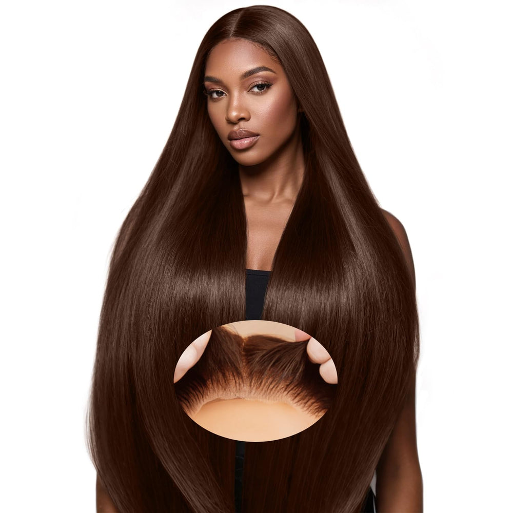 KEUET brown glueless wig with 7x5 lace-front for secure daily styling.