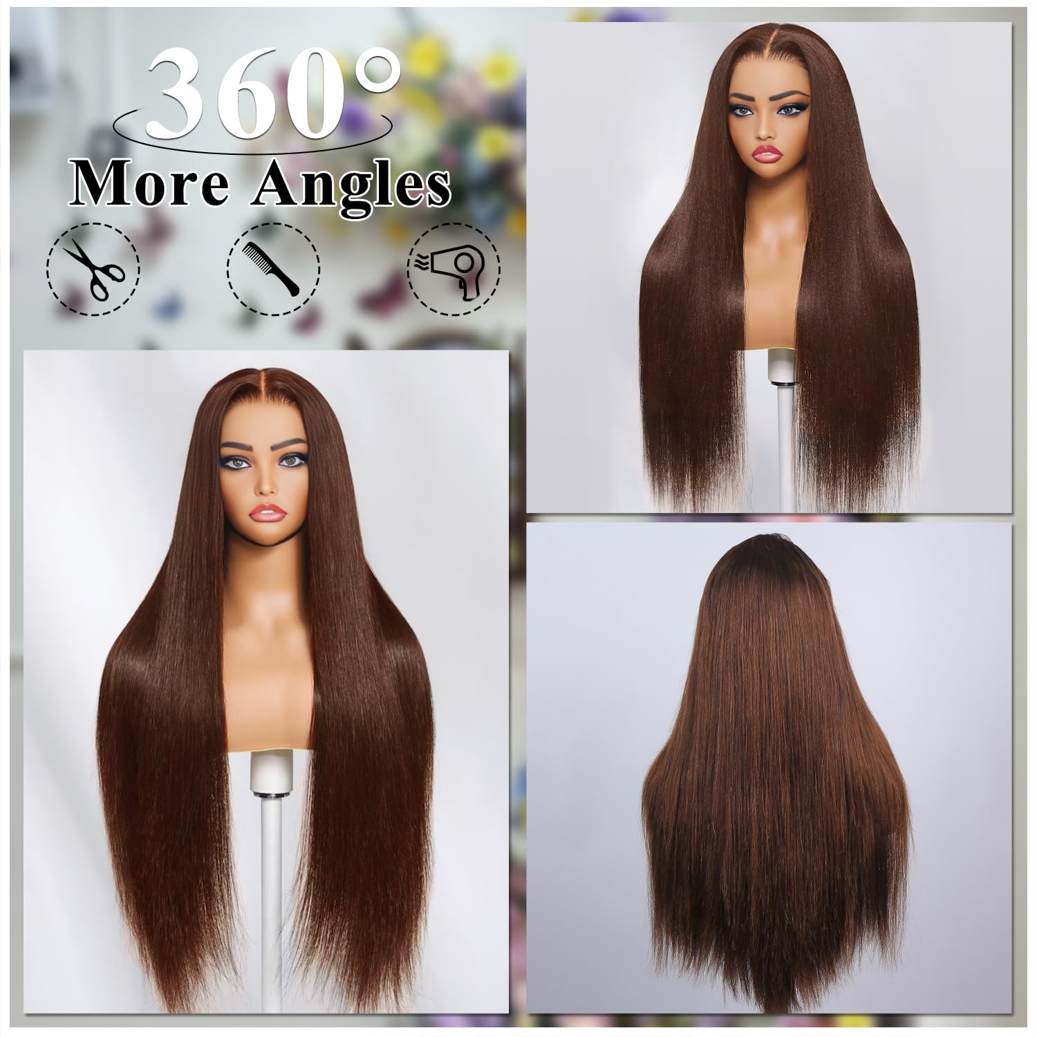 KEUET silky brown wig features bleached knots for natural parting.