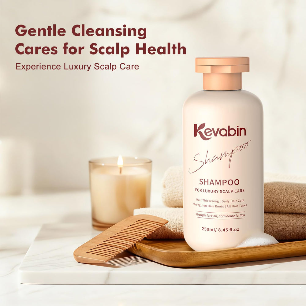 Kevabin shampoo label design highlighting biotin and natural ingredients