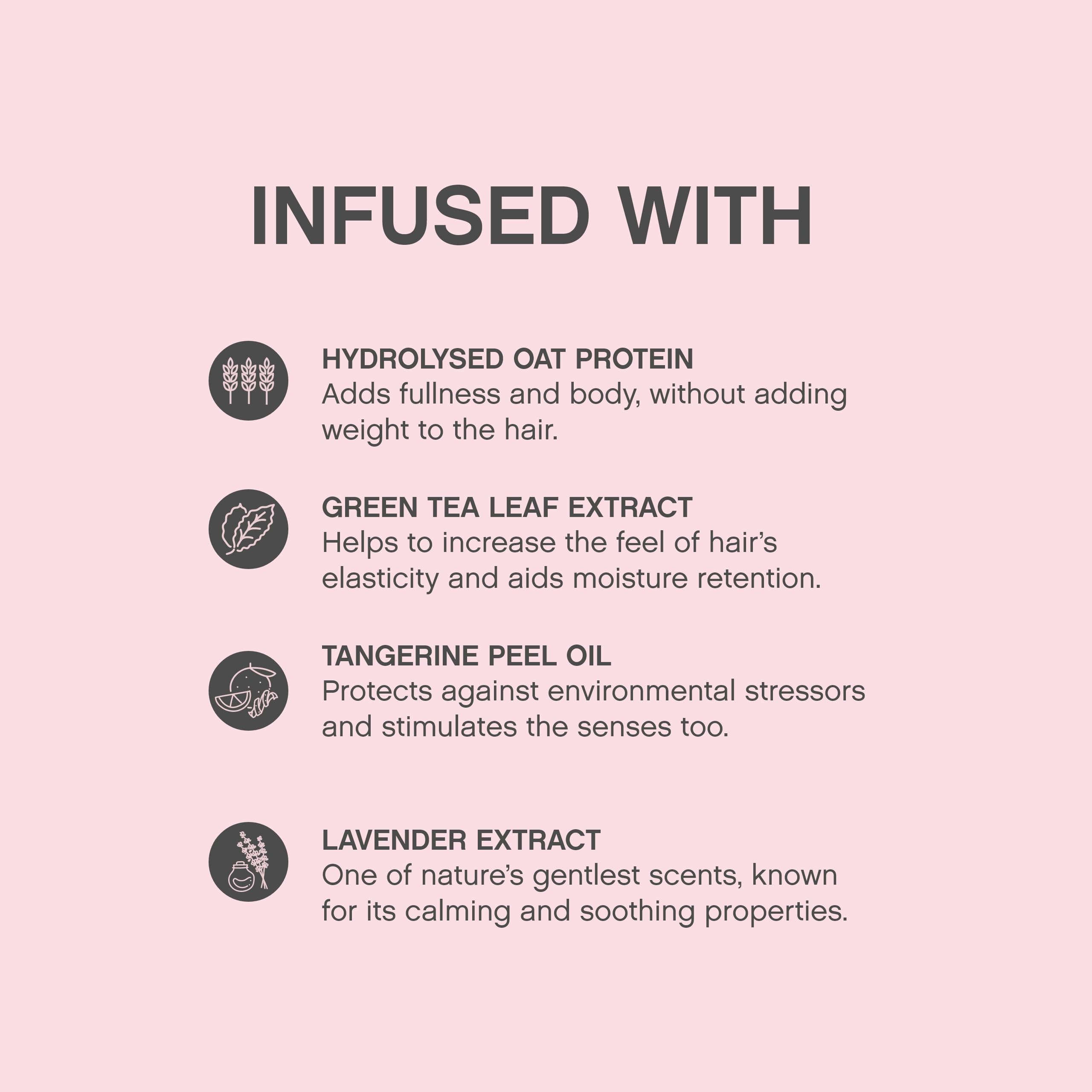 KEVIN.MURPHY Angel.Wash ingredients close-up with green tea and oats.