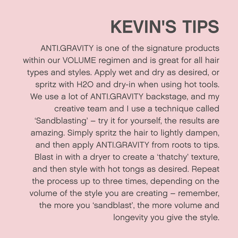 Ingredient graphic for KEVIN.MURPHY ANTI.GRAVITY showing clean, free-from formula