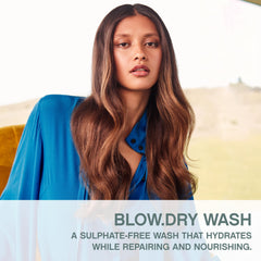 KEVIN.MURPHY BLOW.DRY WASH bottle close-up highlights sulfate-free formula for daily use