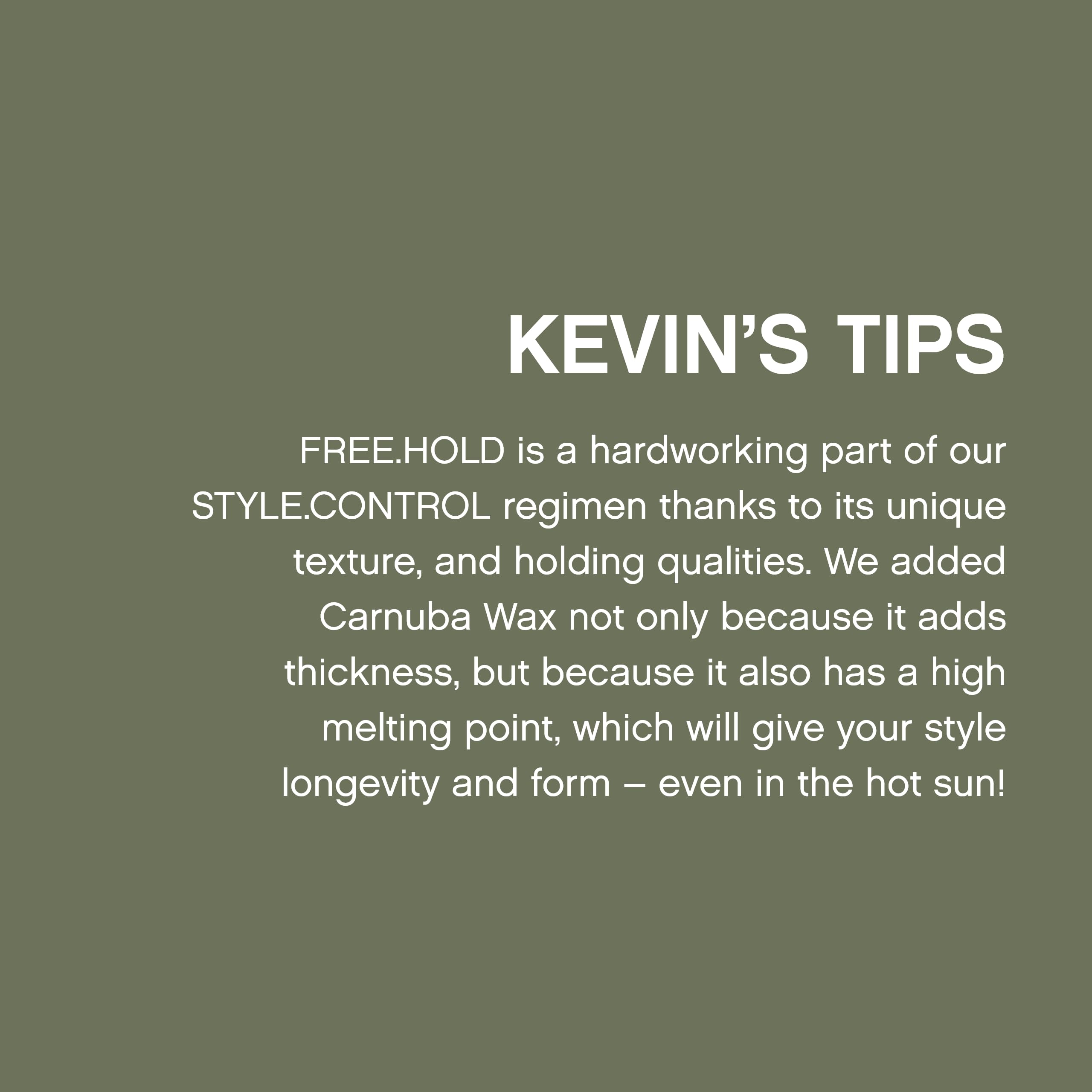 KEVIN.MURPHY FREE.HOLD packaging closeup emphasizing clean, paraben-free credentials.