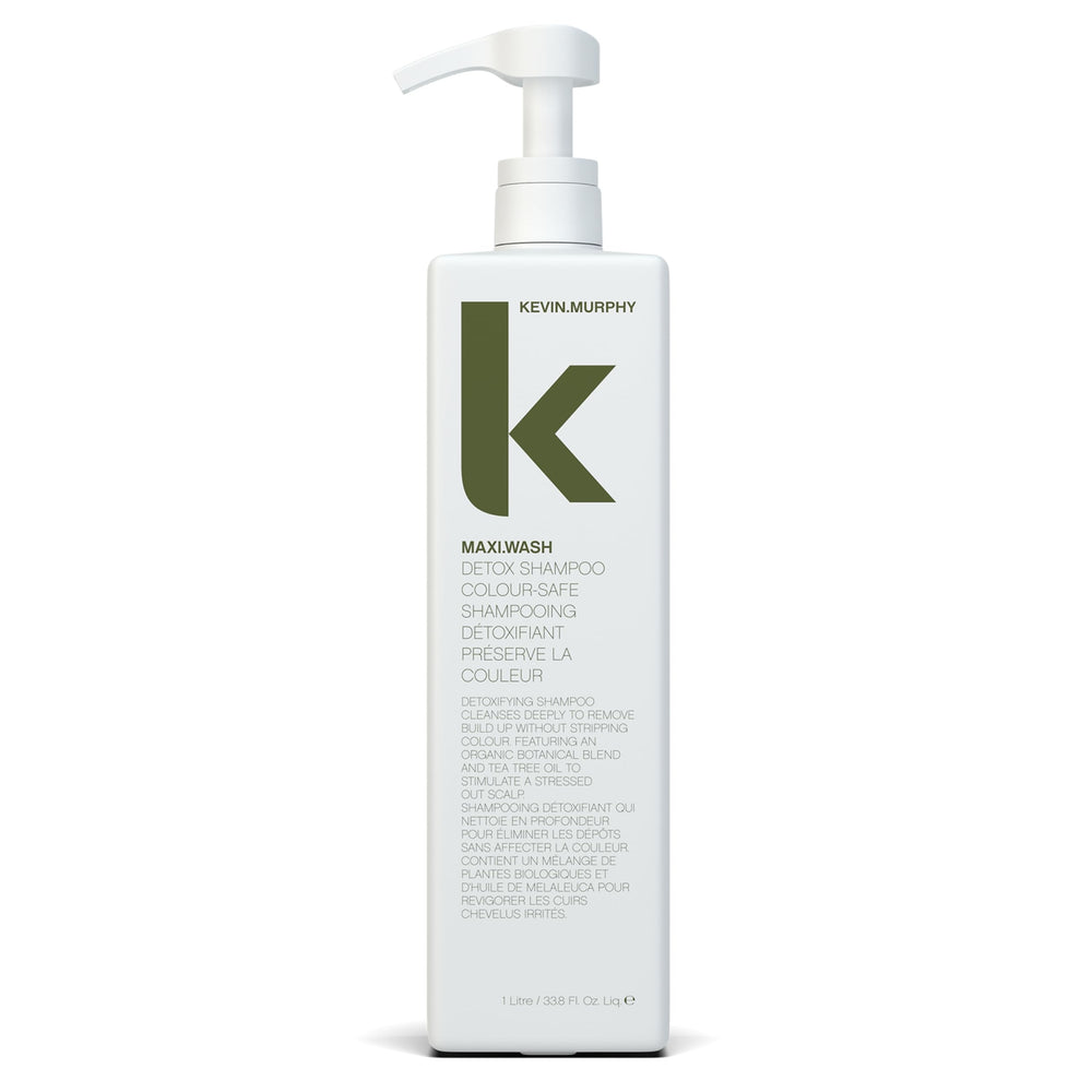 Kevin.Murphy Maxi.Wash detox bottle promoting a deep cleanse for buildup-prone hair