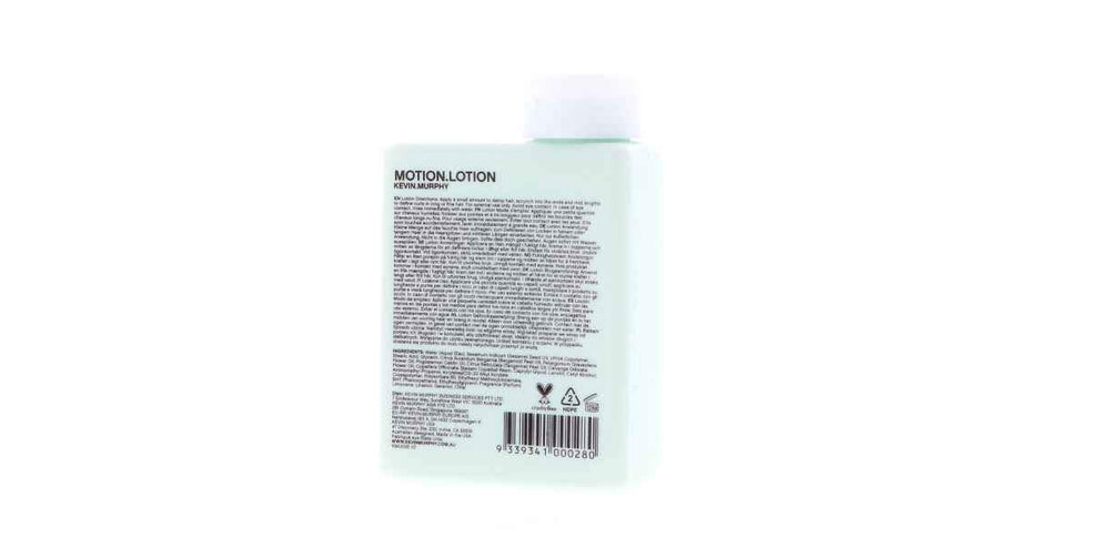 Kevin Murphy Motion.Lotion frizz-focused image suggesting frizz control and softer strands.