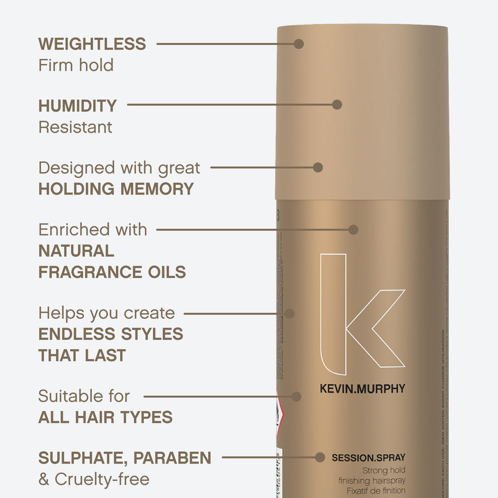 Kevin Murphy Session Strong Hold Finishing Spray two-pack ideal for home or salon use.