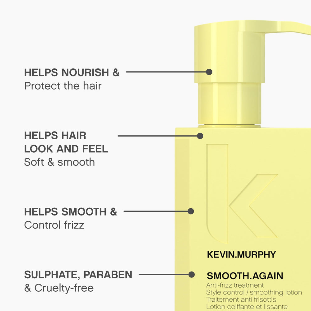 Kevin.MURPHY Smooth.Again applied to hair shows frizz defense and shine.