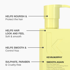 Kevin.MURPHY Smooth.Again applied to hair shows frizz defense and shine.