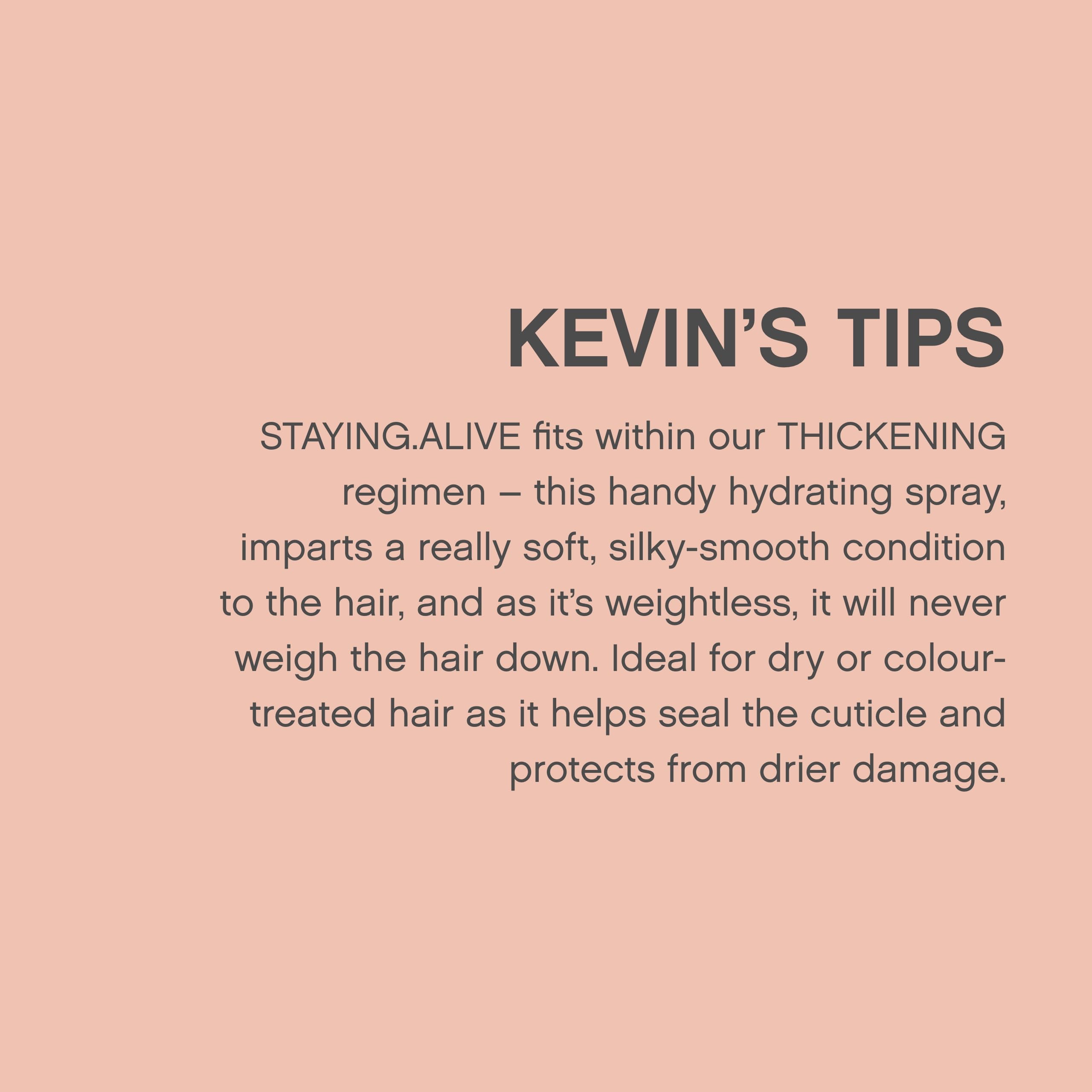 KEVIN.MURPHY Staying.ALIVE spray for damp hair gives silky shine and manageability