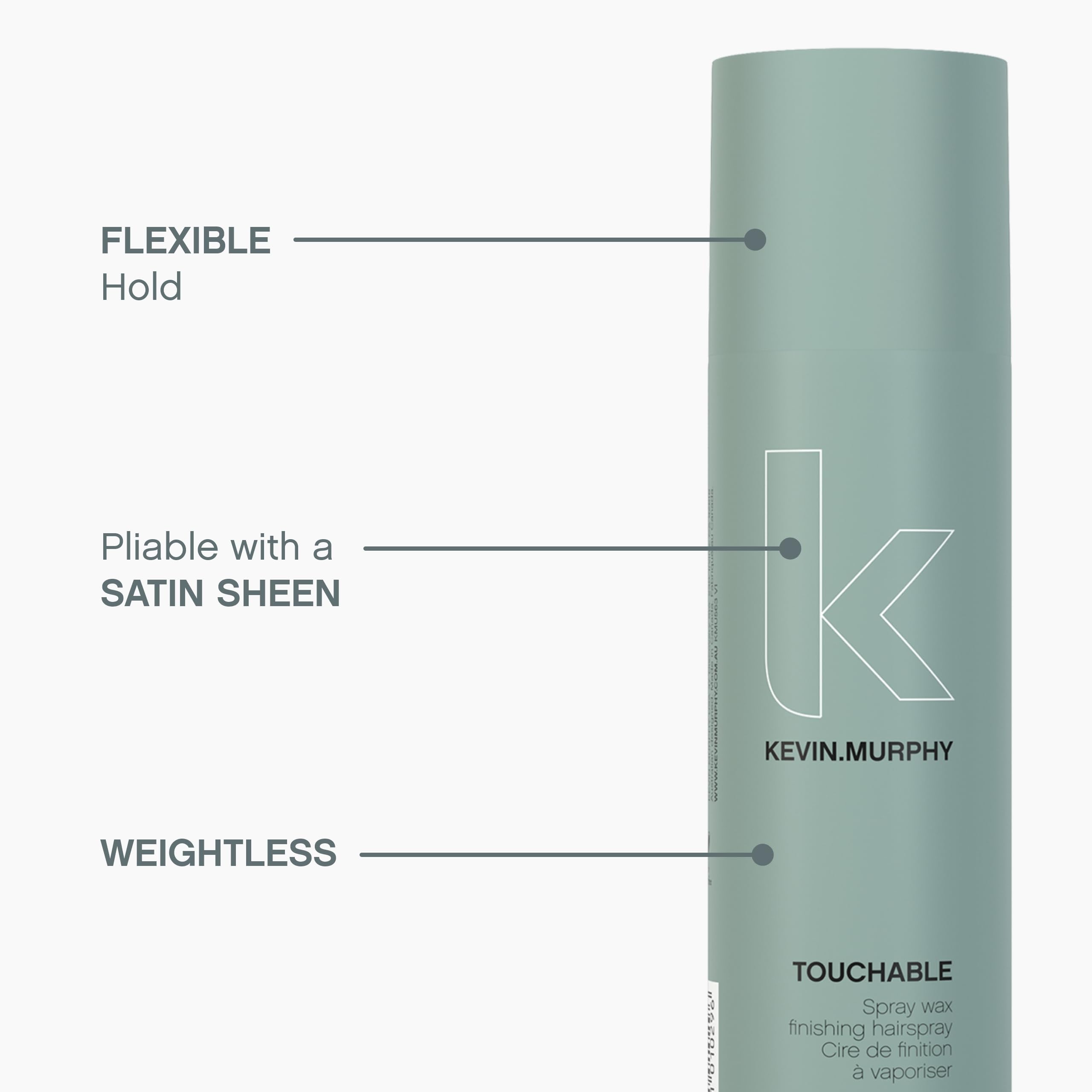 Packaging held in hand for on-the-go touch-ups with KEVIN.MURPHY Touchable Wax.