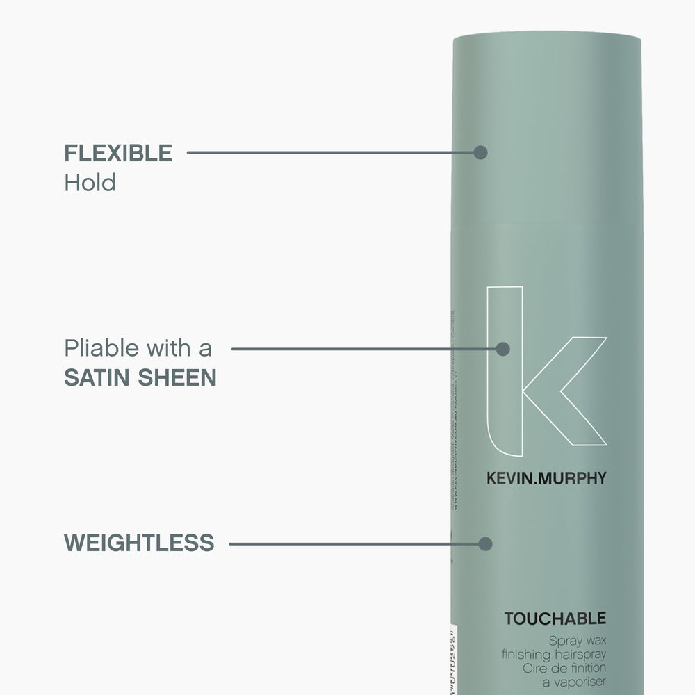 Packaging held in hand for on-the-go touch-ups with KEVIN.MURPHY Touchable Wax.