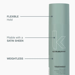 Packaging held in hand for on-the-go touch-ups with KEVIN.MURPHY Touchable Wax.