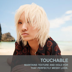 Close-up of KEVIN.MURPHY Touchable Spray Wax texture highlighting non-sticky feel.