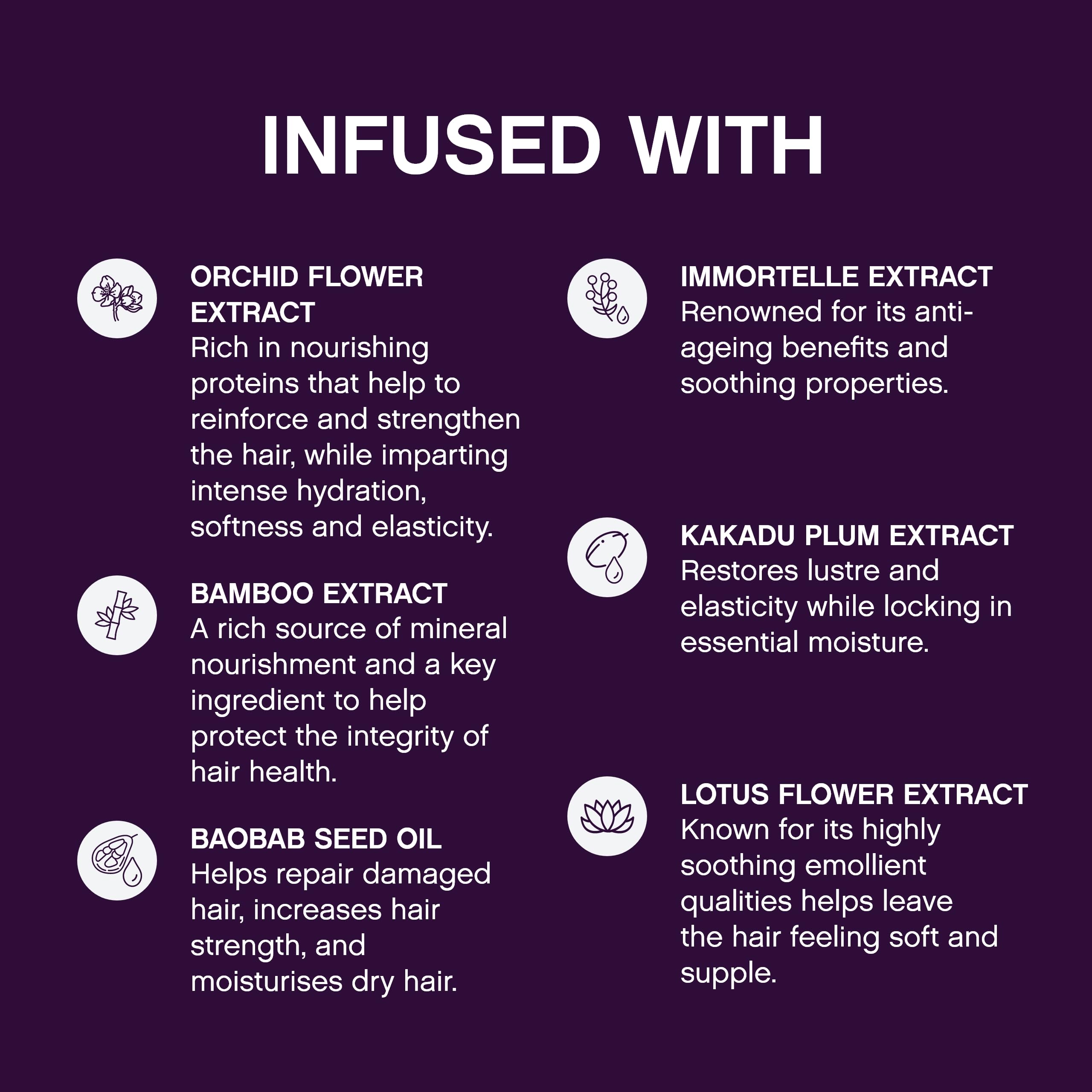 Ingredients panel with Baobab Seed Oil and Orchid Extract suggesting nourishing softness.
