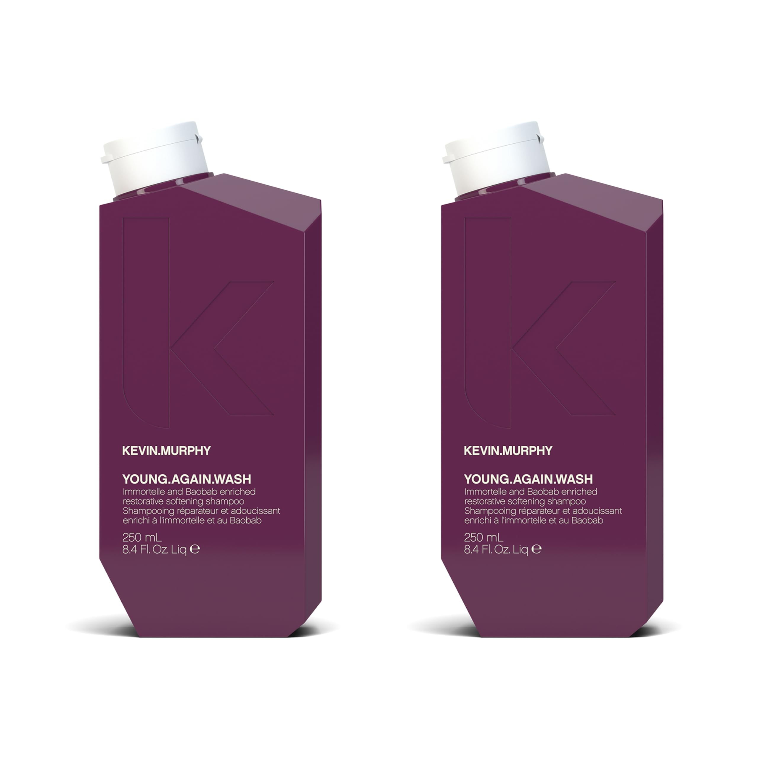 KEVIN.MURPHY YOUNG.AGAIN.WASH bottle close-up highlighting moisturizing formula.