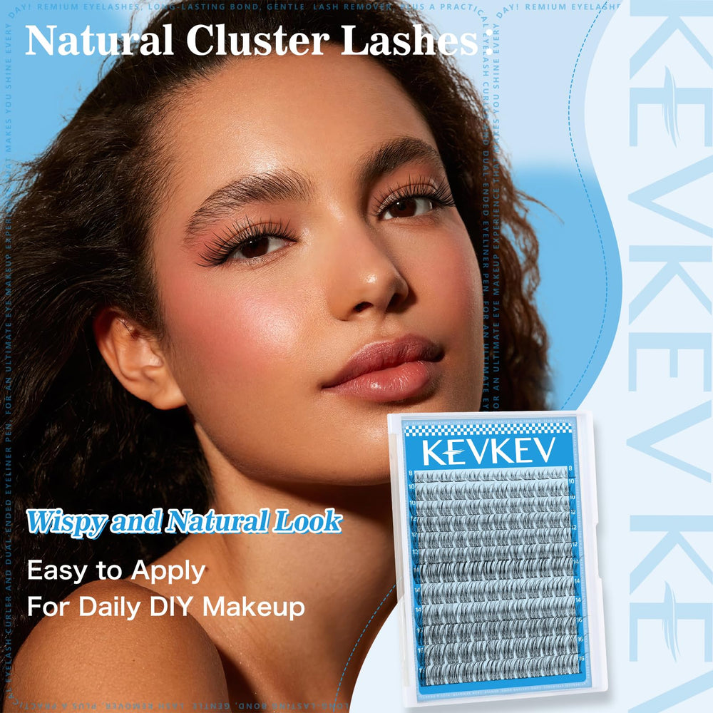 KevKev ultra-thin band eyelash clusters for a subtle, natural finish.