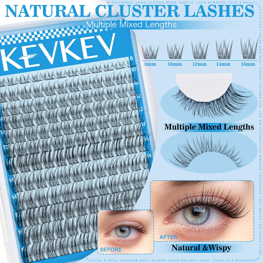 KevKev Wispy Lash Clusters 8-16mm with mixed lengths for seamless eye definition.