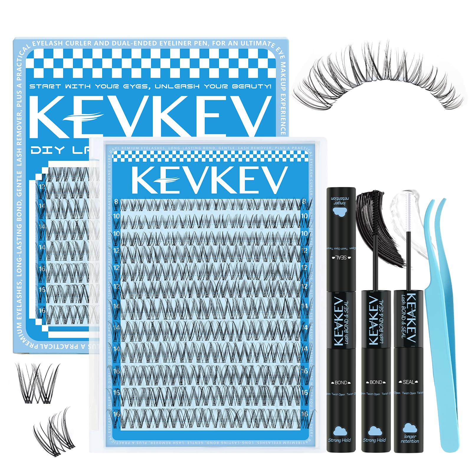 KevKev Wispy Lash Clusters Kit with clear band for a natural look.