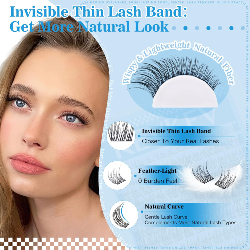 KevKev Wispy Lash Clusters with mixed lengths for versatile eye shaping.