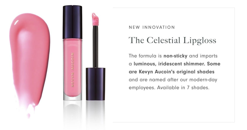 Kevyn Aucoin Celestial Lip Gloss Erika swatch shows sheer pink shine.