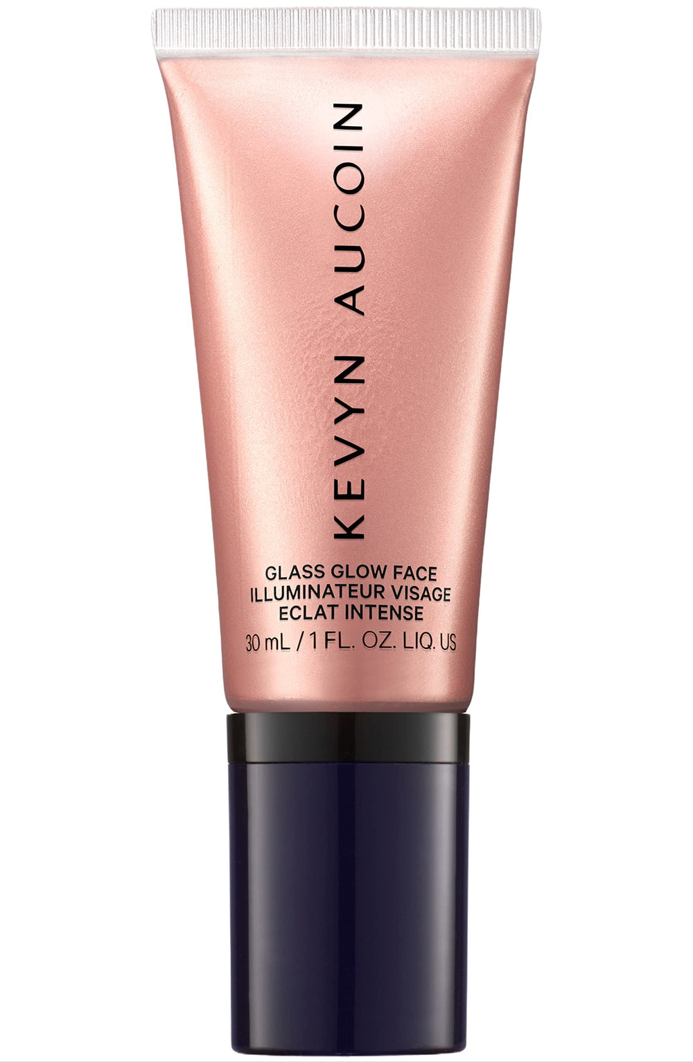 Kevyn Aucoin Glass Glow Face Prism Rose bottle with rosy glass glow on skin