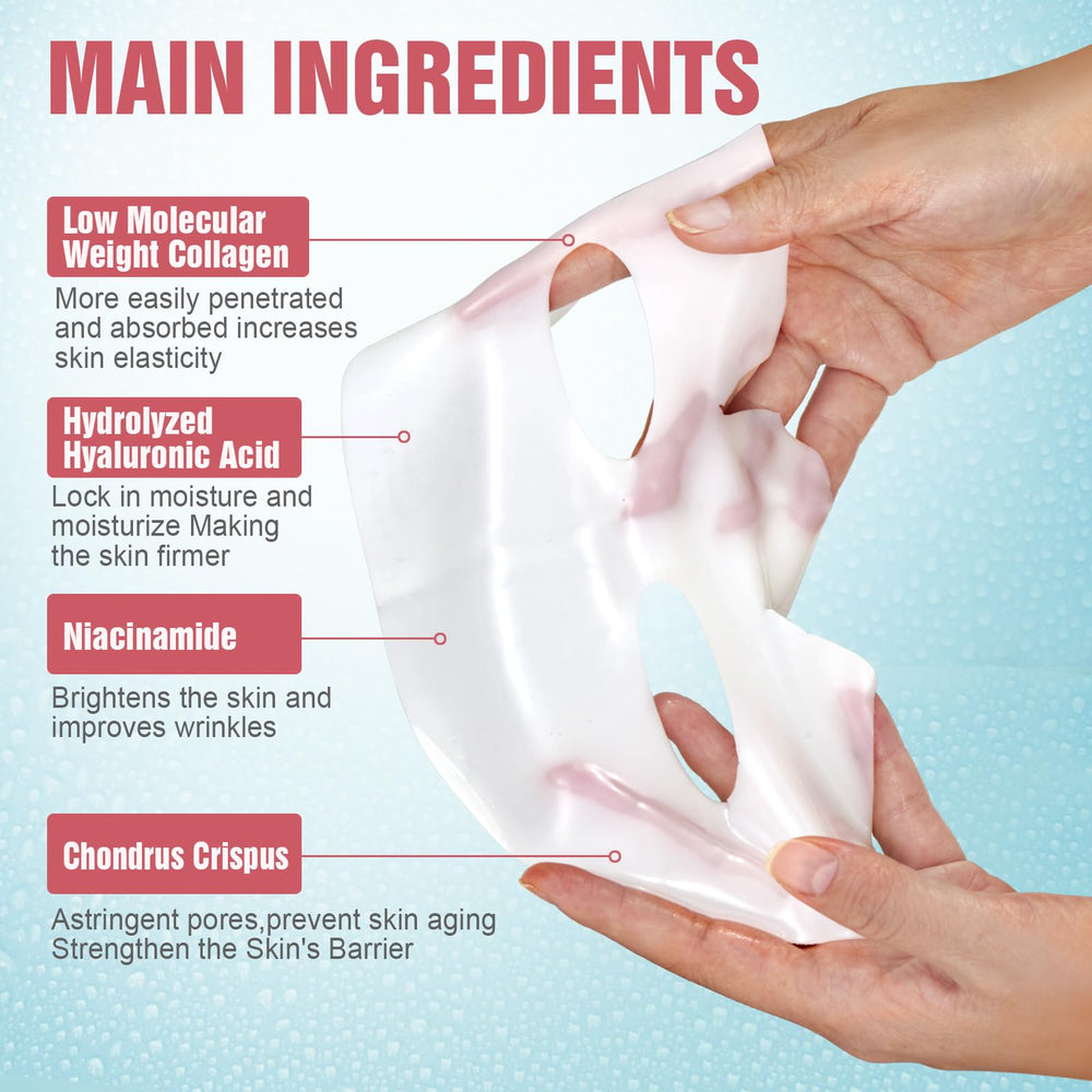 Kewhunt Deep Collagen Mask sheet close-up reveals hydrogel texture.