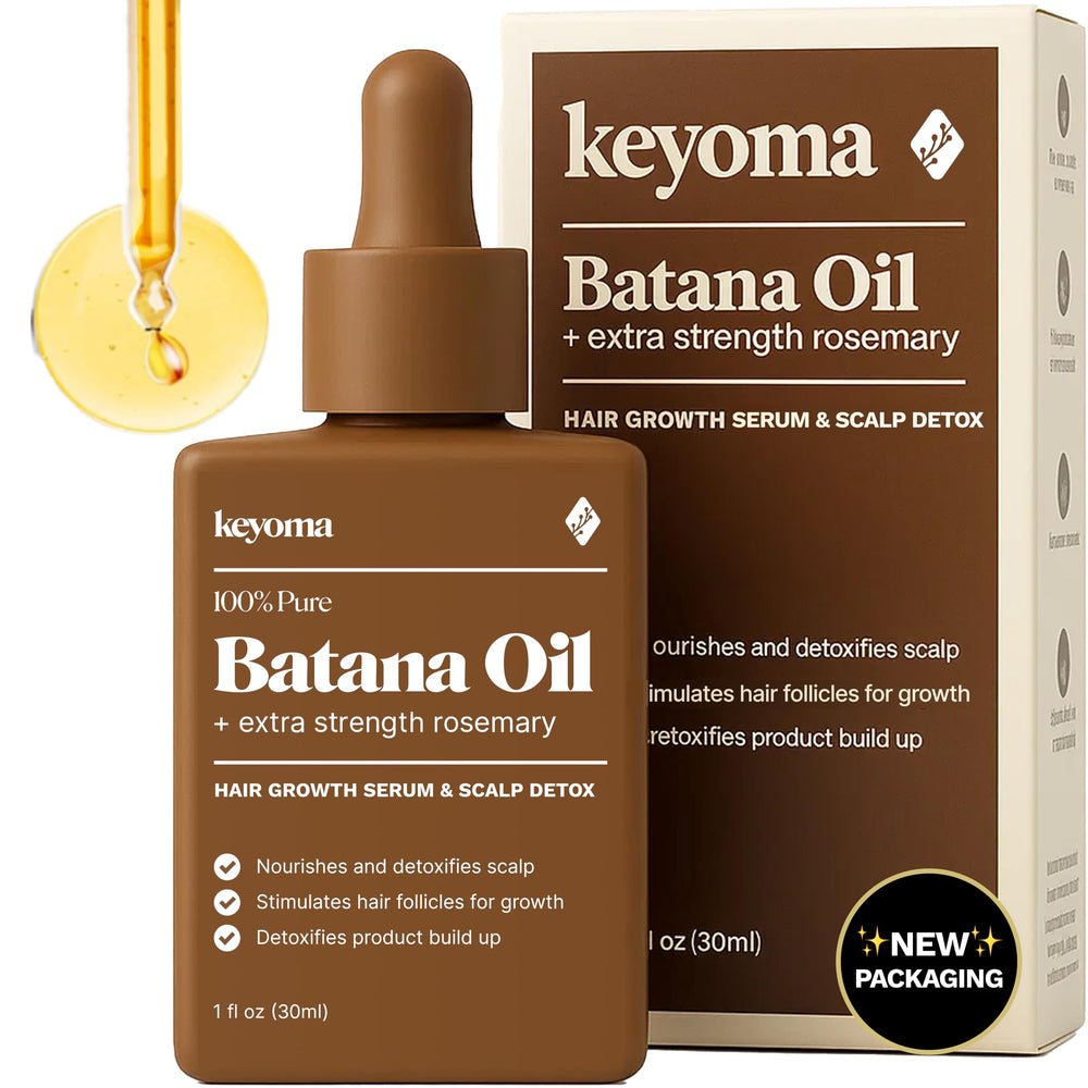 Keyoma Batana Oil with Rosemary bottle ready for nourishing scalp care and silky hair.