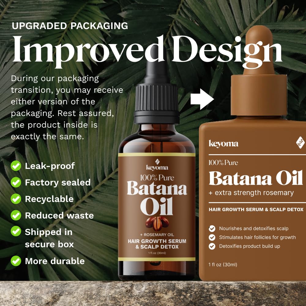 Keyoma Batana Oil with Rosemary bottle and rosemary, promoting scalp nourishment.