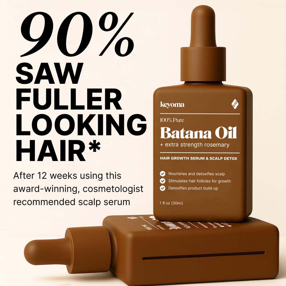 Keyoma Batana Oil rosemary bottle during a scalp massage session.