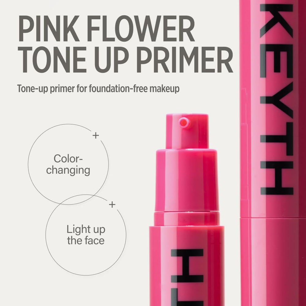 KEYTH Pink Flower Tone Up Primer 03 capsules blend with tone for seamless coverage.
