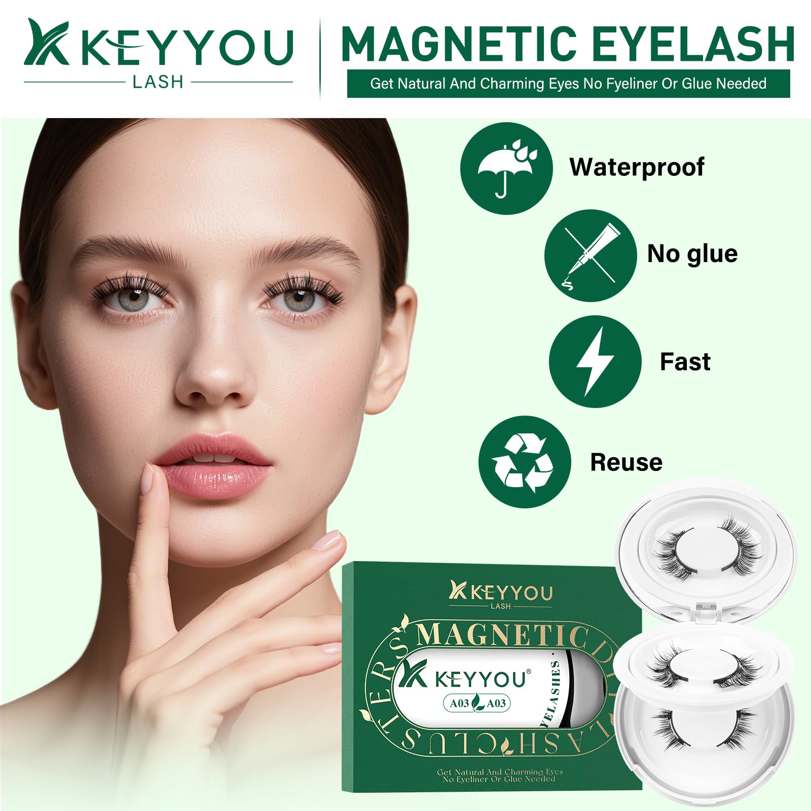 KEYYOU applicator included helps precise placement for flawless magnetic lashes