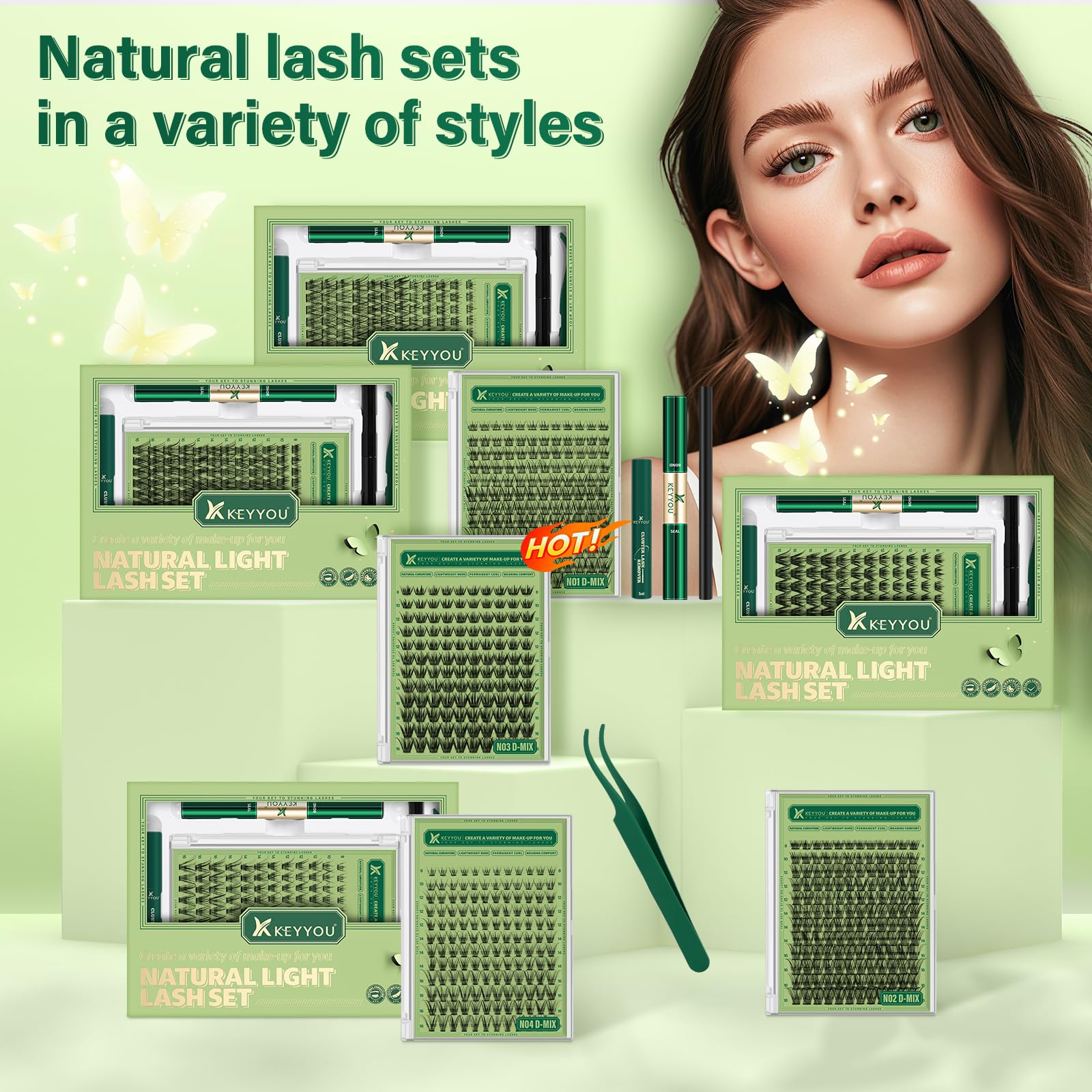 KEYYOU D-Curl 8-18 Mix lashes offer versatile eye enhancement