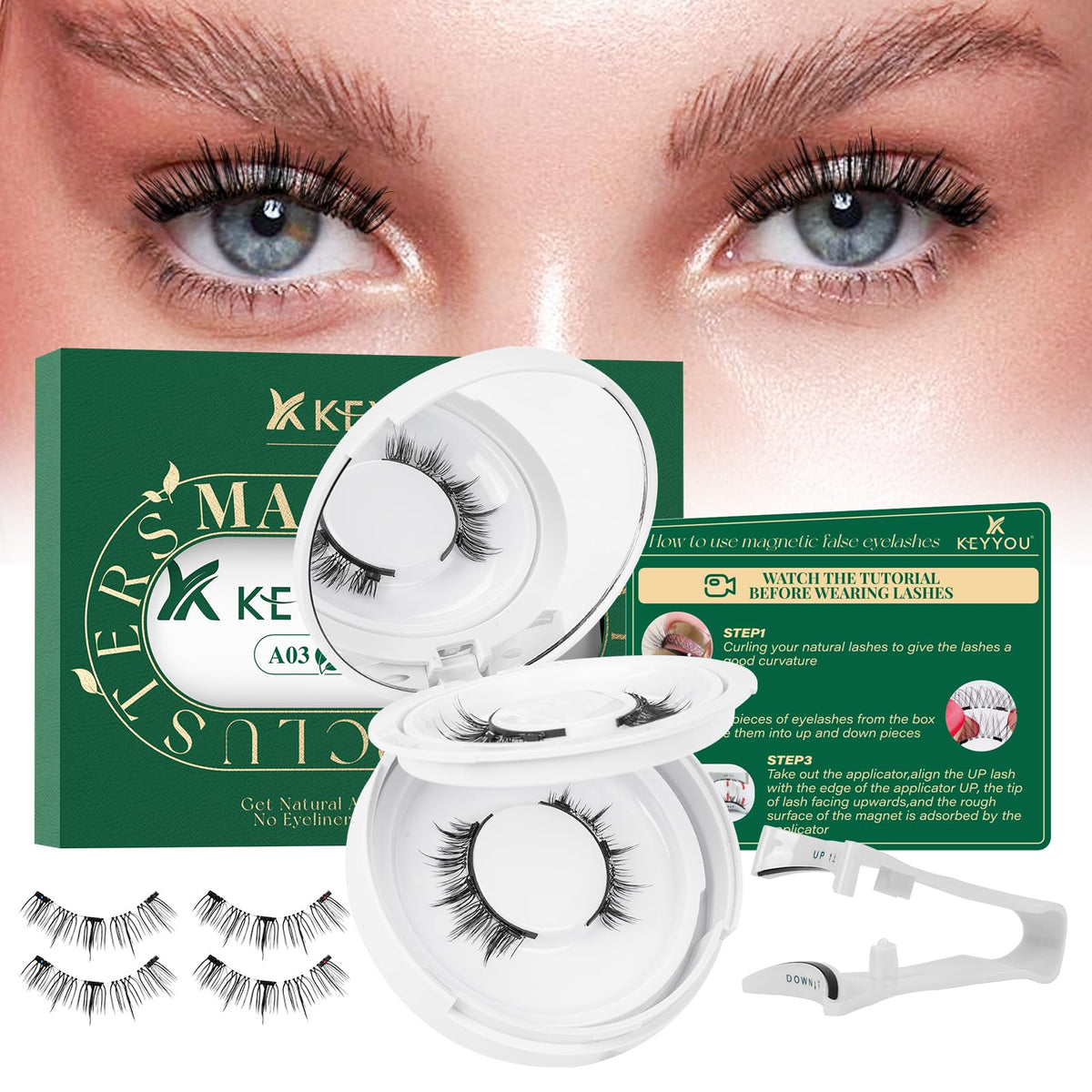 KEYYOU Daily Wear Magnetic Eyelashes two-pairs for easy daily wear