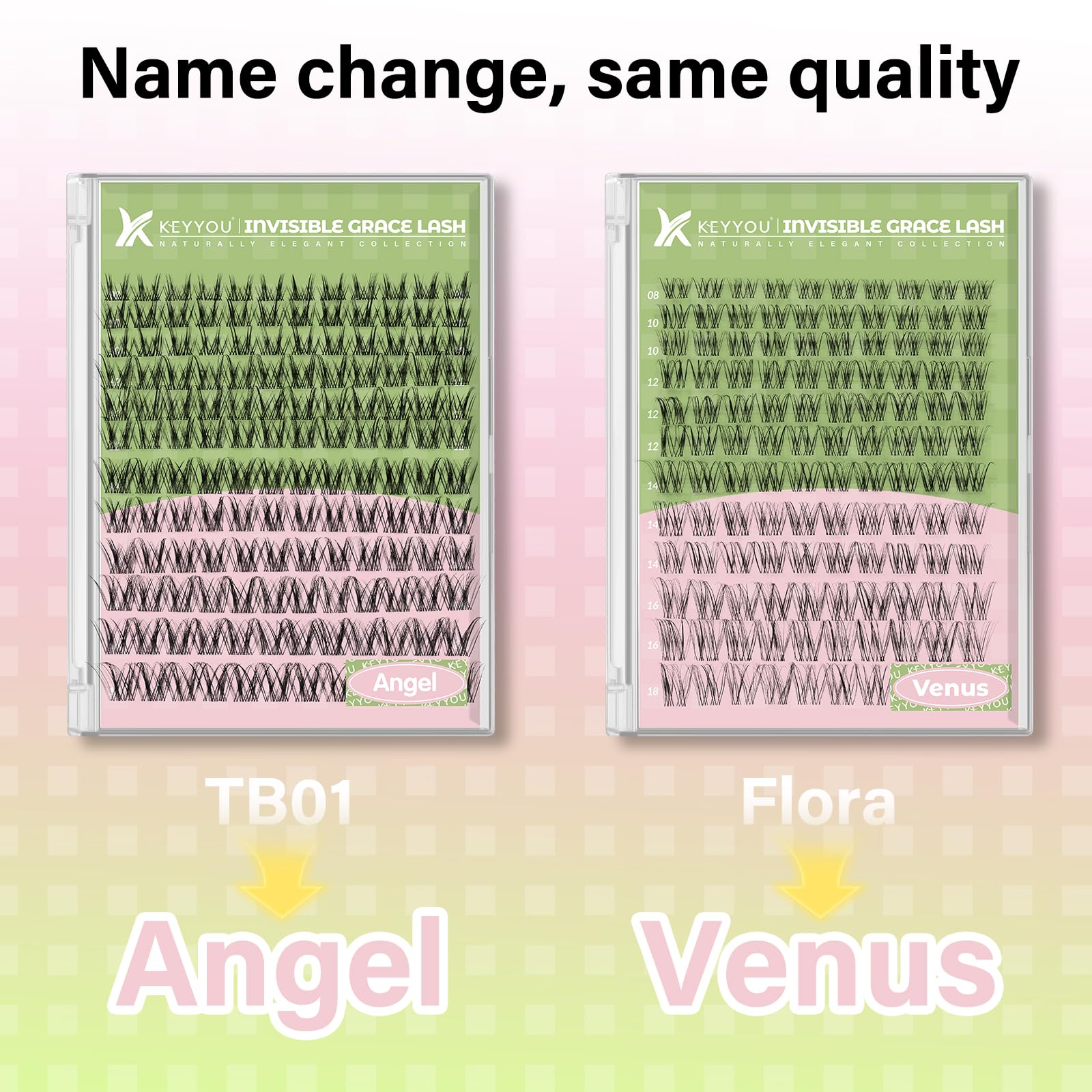 KEYYOU Invisible band lashes for natural blend with wispy look.