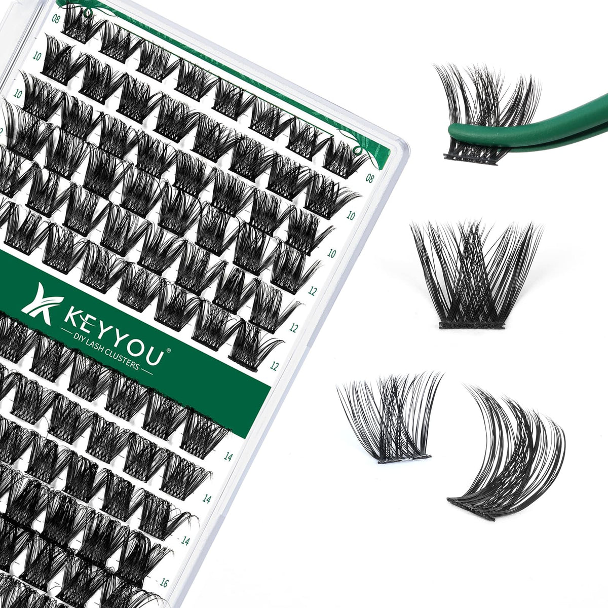 KEYYOU lash clusters 96pcs D curl 10-18mm mix for easy at-home extensions