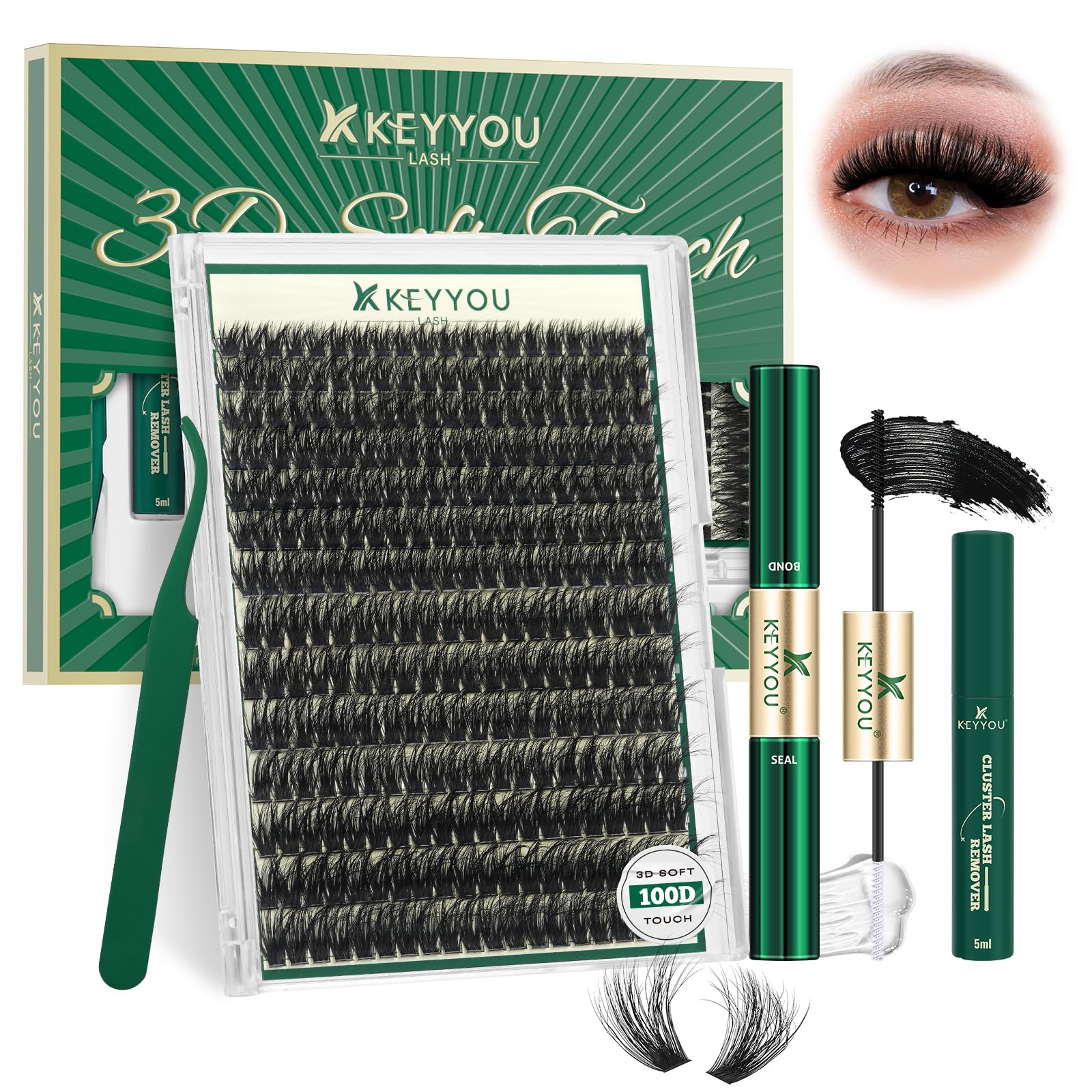 KEYYOU LASH clusters kit 280pcs for versatile 3D lash looks.