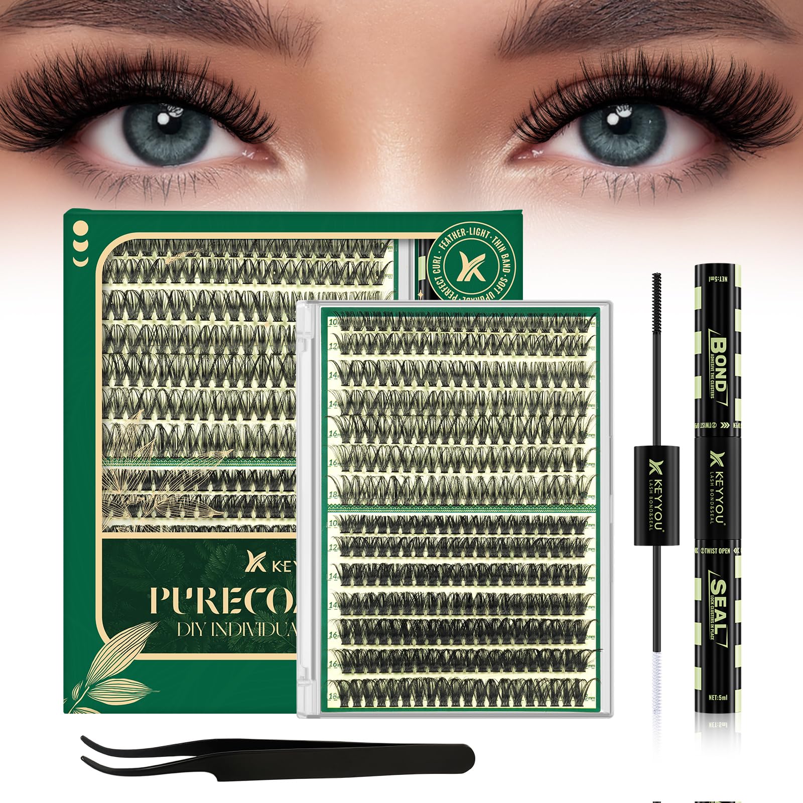 KEYYOU Lash Clusters Kit box with all components for at-home use.
