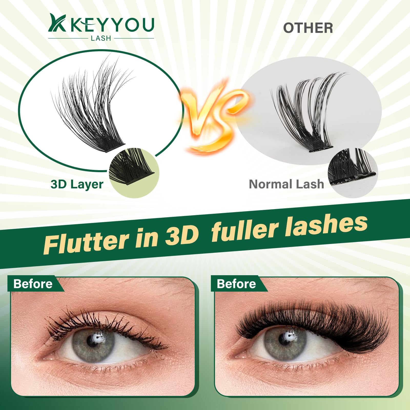 KEYYOU LASH precision tweezers enable precise placement of single clusters.