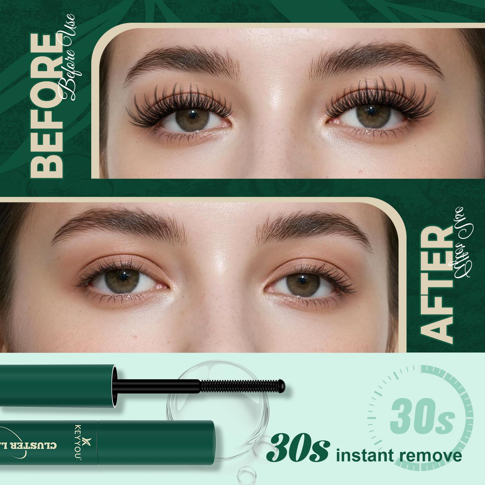 KEYYOU LASH spiral brush close-up enables precise application on each cluster.