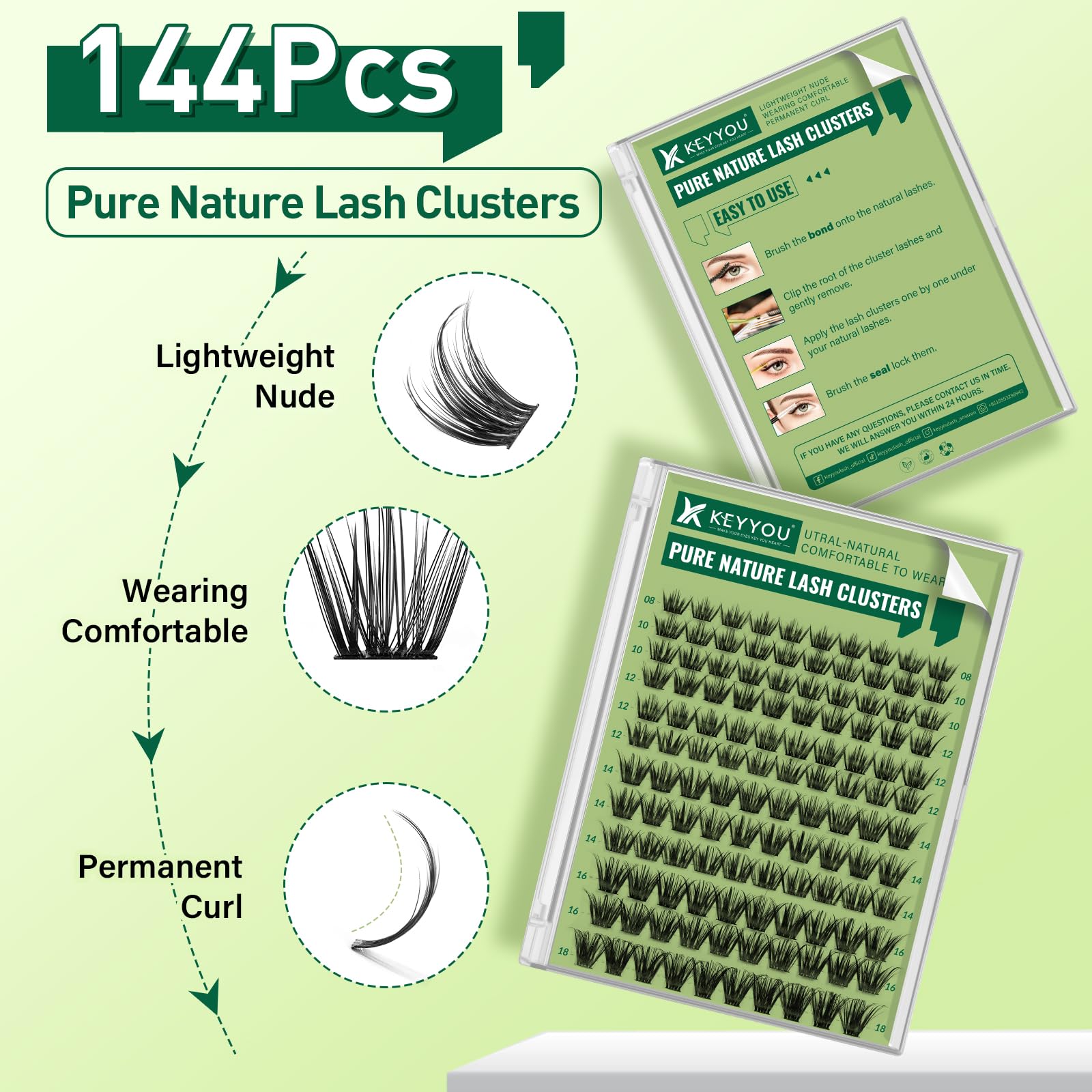 KEYYOU lash clusters with mixed lengths tray view for versatile looks