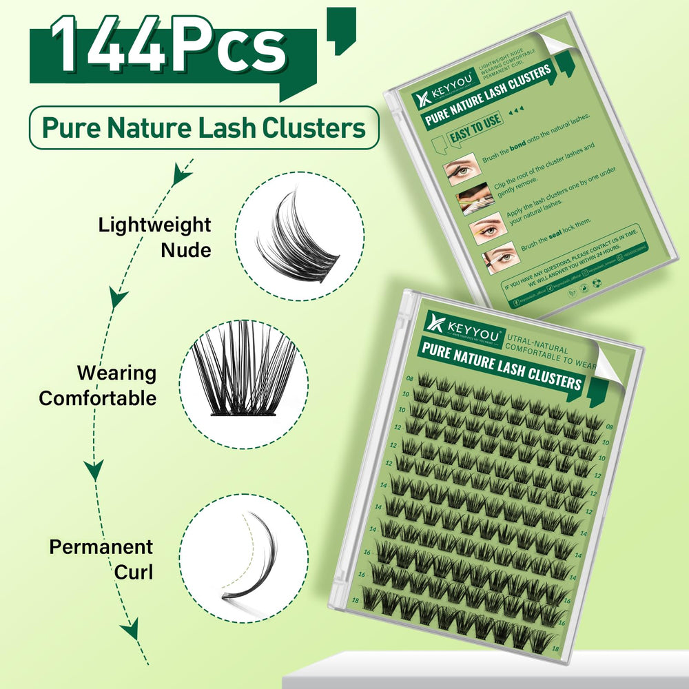 KEYYOU lash clusters with mixed lengths tray view for versatile looks