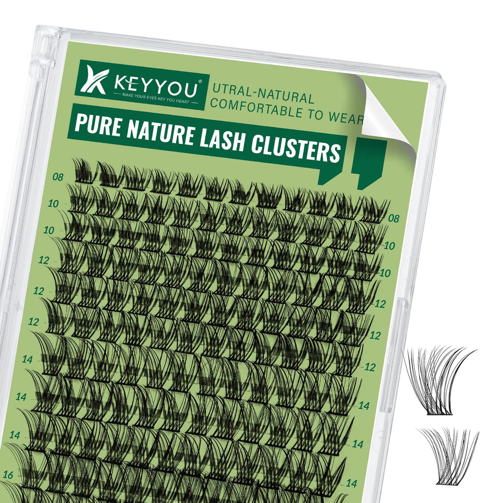 KEYYOU natural lash clusters 144pcs tray showing soft, comfortable lashes for all-day wear