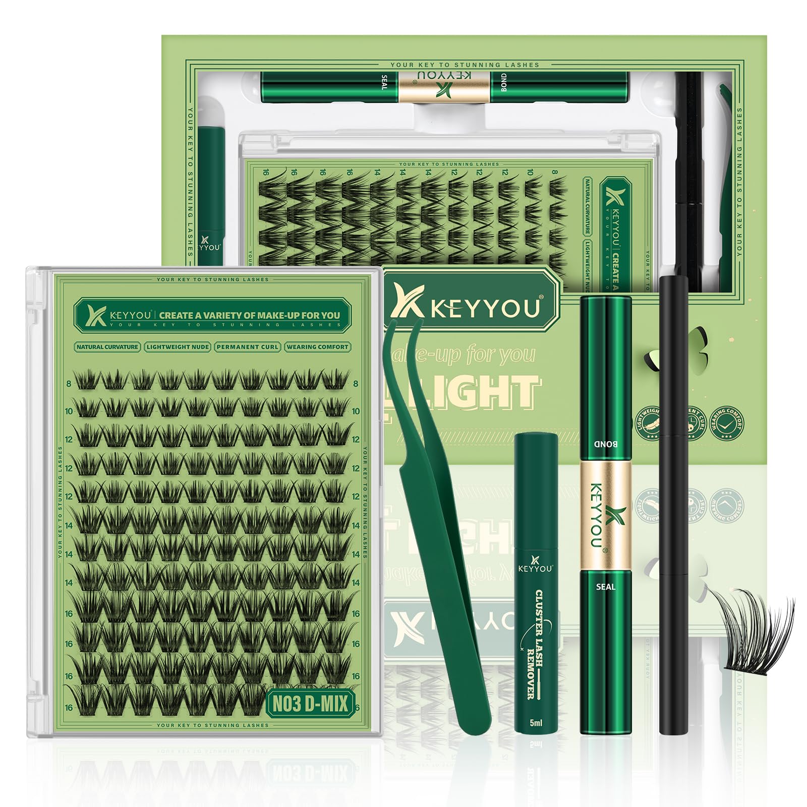 KEYYOU Natural Lash Clusters Kit 144pcs for easy at-home lash styling