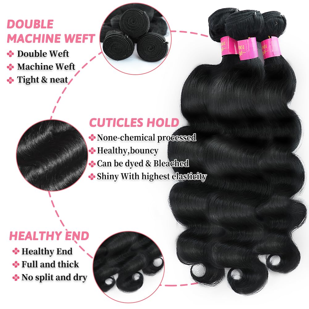 GKGW body wave bundles with closure close-up on weft highlights durability.