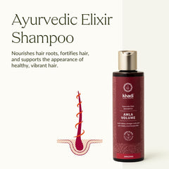 KHADI Amla Volume bottle close-up highlighting a natural vegan formula.
