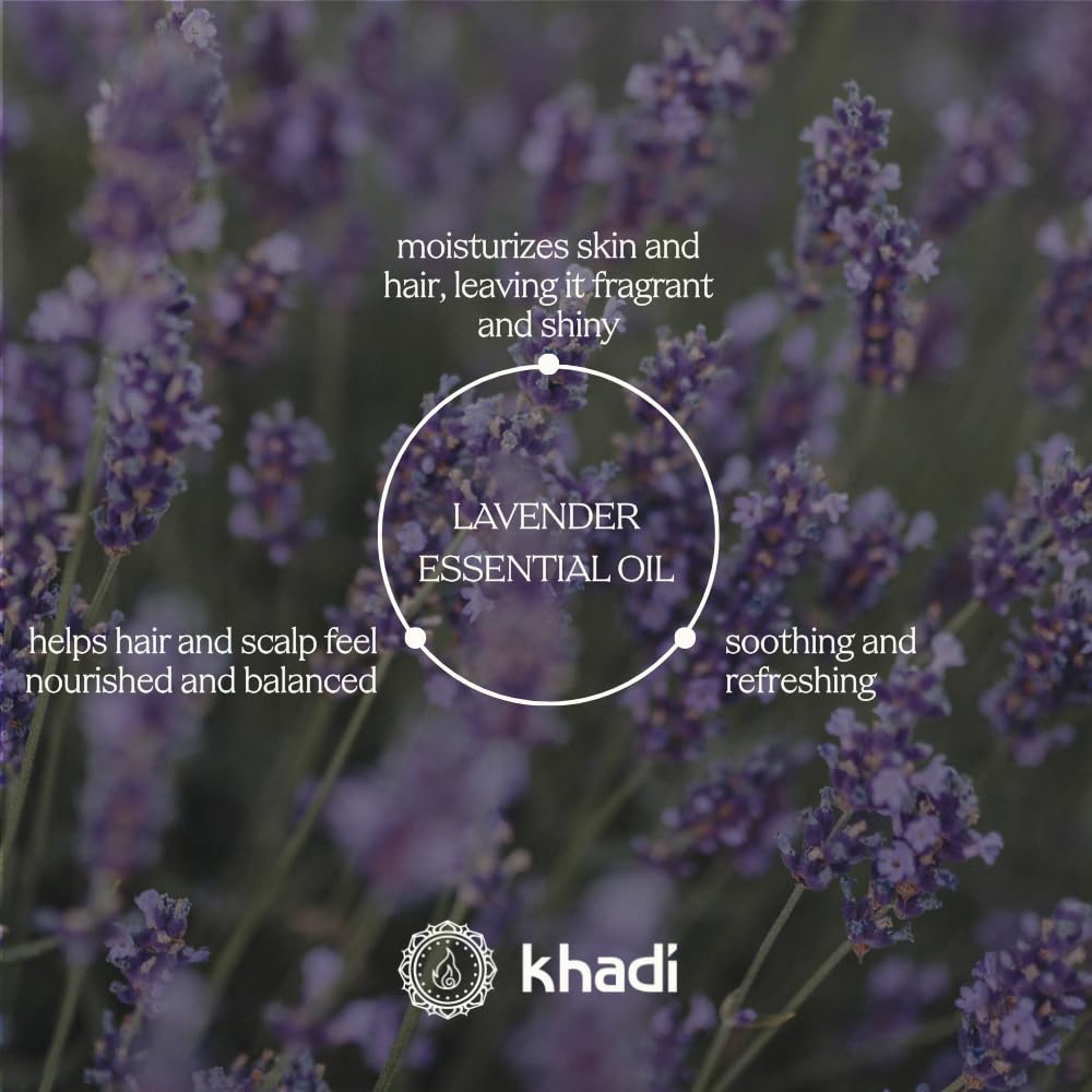KHADI Lavender Sensitive Shampoo bottle on hair promotes gentle nourishment