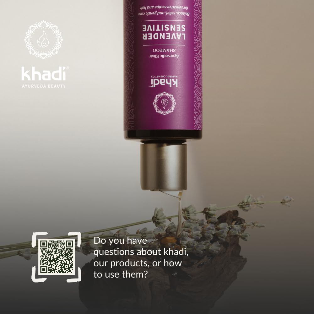 KHADI Lavender Sensitive Shampoo application routine suggests soothing preparation