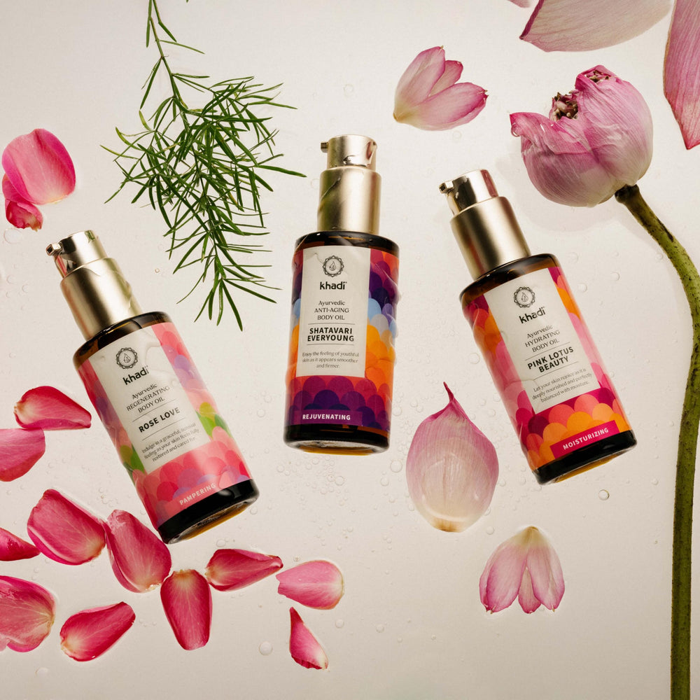 KHADI Rose Love massage application demonstrating even coverage