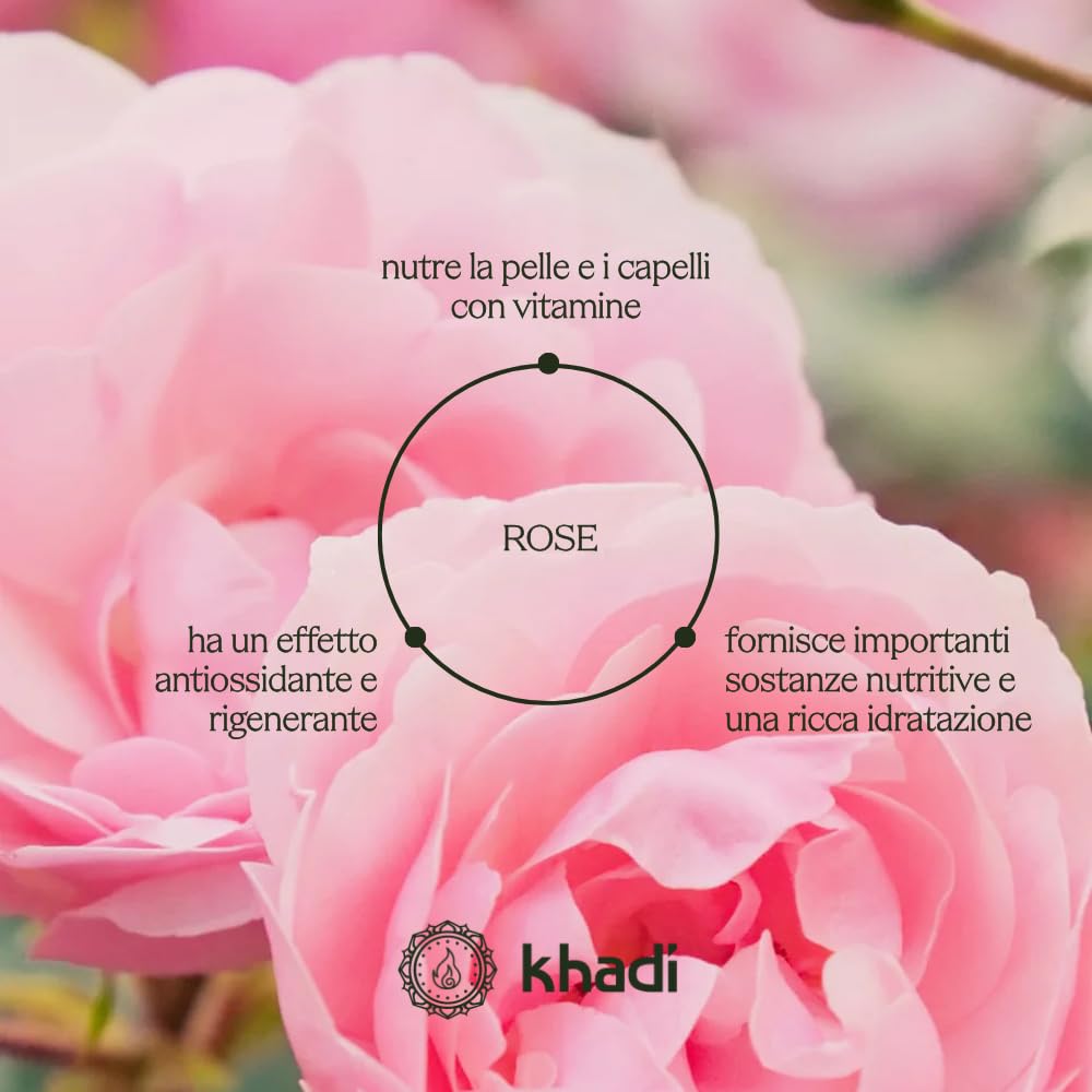 Bottle displays pH balance of 4.5–5.0 for KHADI Rose Revolution